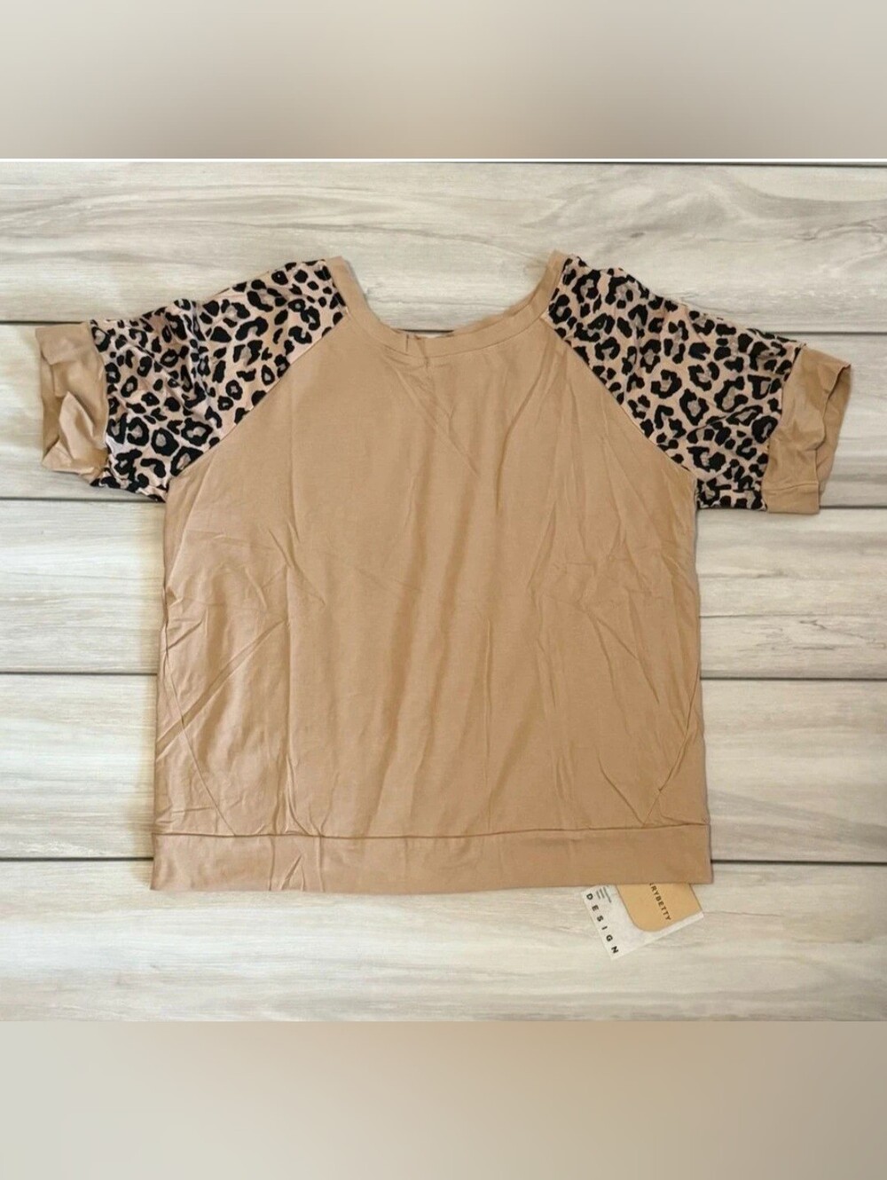 CherryBetty Taupe Top with Leopard Print Sleeves
